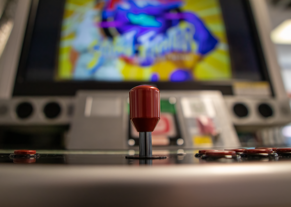 Hyper low-angled shot of arcade stick at 6R's entertainment yard