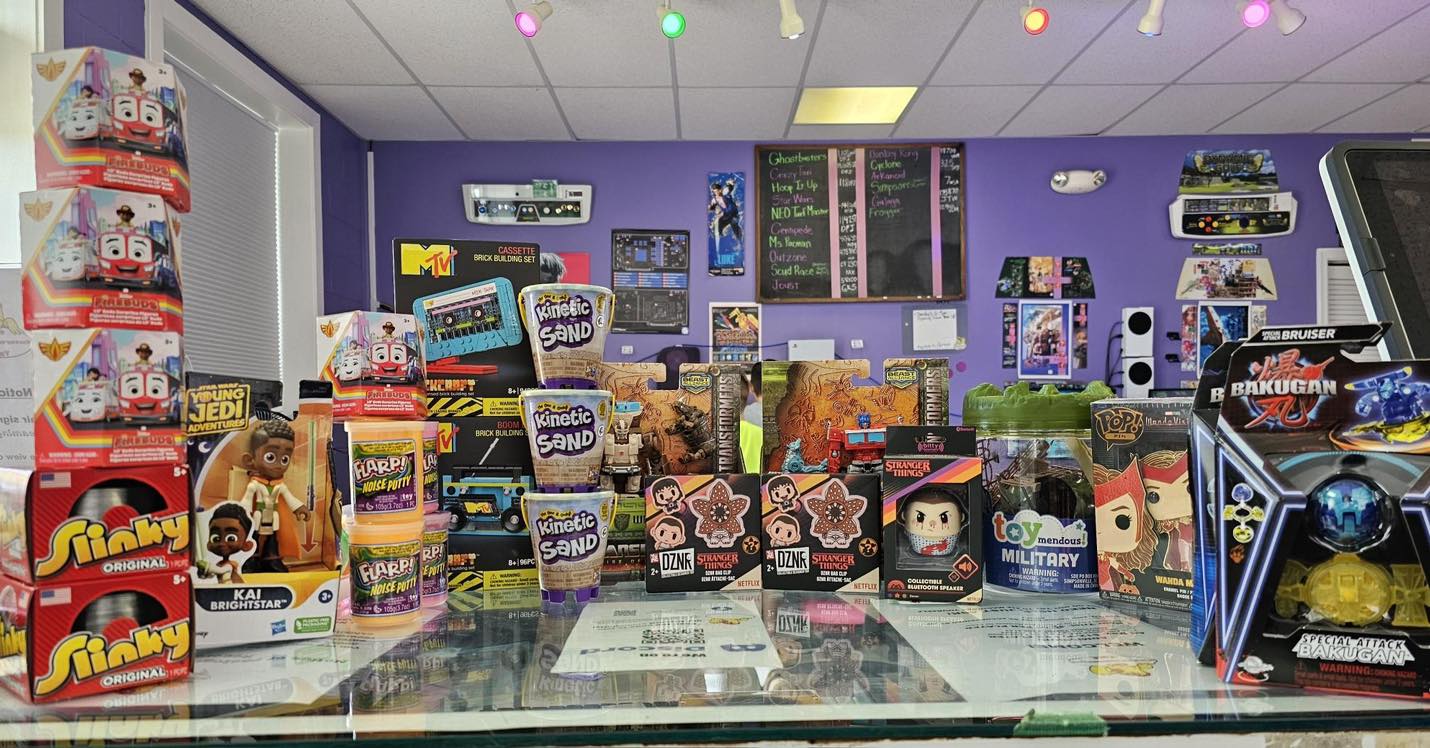 Picture of different prizes you can win at 6R's entertainment yard.