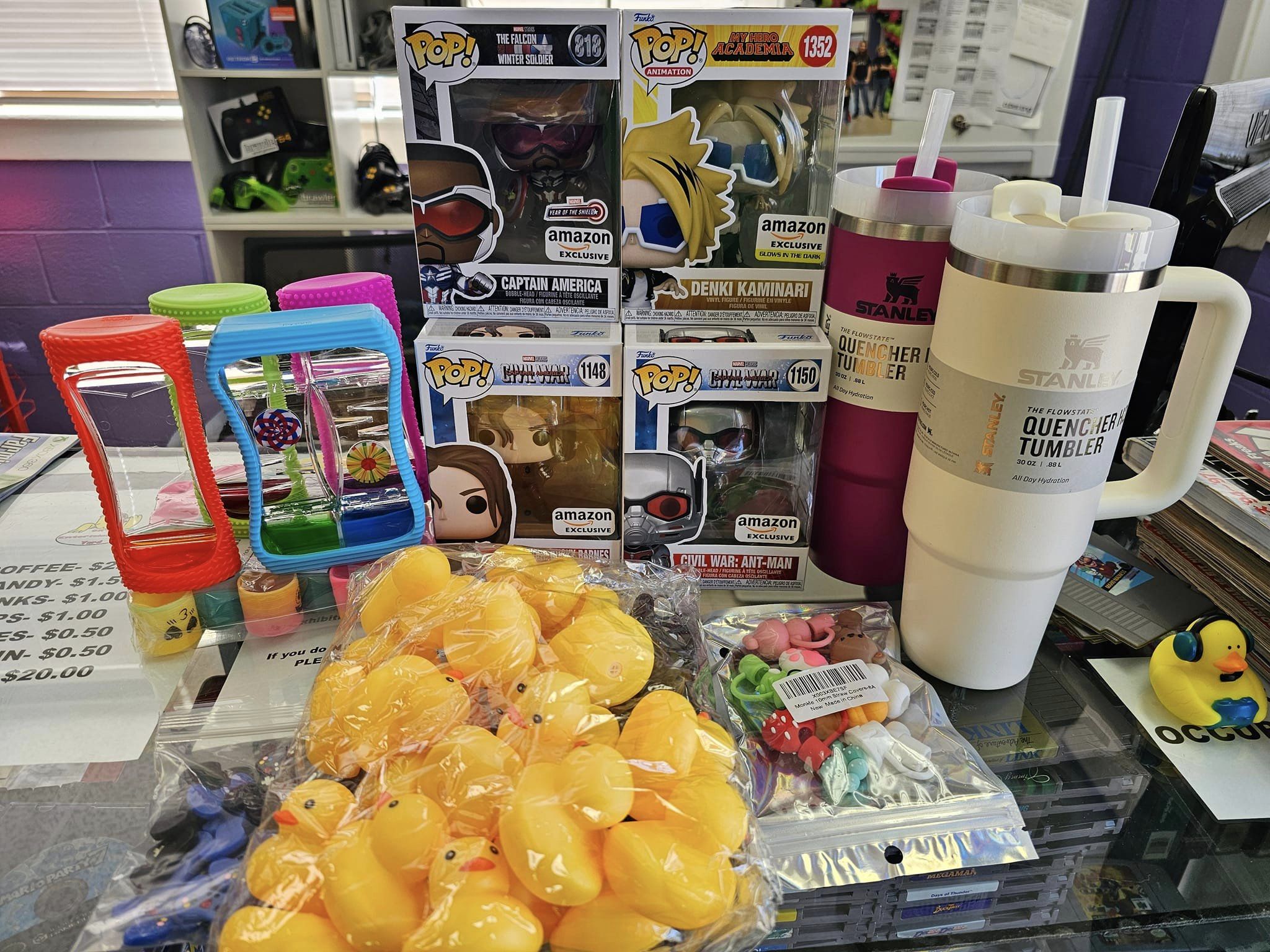 Picture of different prizes you can win at 6R's entertainment yard.